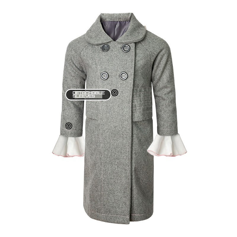 Girls' Woolen Winter long Coat  beautiful Warm Jacket Grey/Pink 3–9 Years