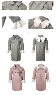 Girls' Woolen Winter long Coat  beautiful Warm Jacket Grey/Pink 3–9 Years