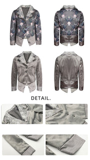 Girls Velvet Blazer 3-4-5-6-7-8-9ys Silver Grey floral Jacket with Lace Collar