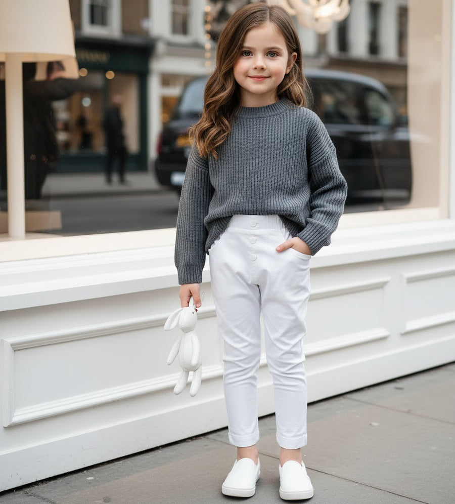 Girls pink & white trousers strenching cotton  Skinny Fit Comfort trousers 9-14Y