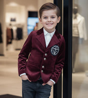 Boy Velvet Blazer Wine Red 3-4-5-6-7y Slim Fit Formal suit birthday Party Jacket