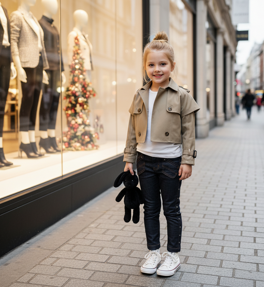 Girls' Cotton Trench Coat 4-14Y short Windproof Jacket vintage toddler teenager