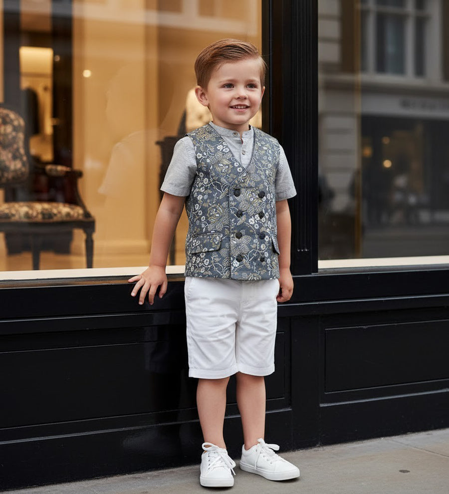 Vintage Floral Boys' Waistcoat Casual Green Flower Toddler Vest Ages 2-7Y XMAS