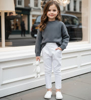 Girls pink & white trousers strenching cotton  Skinny Fit Comfort trousers 9-14Y