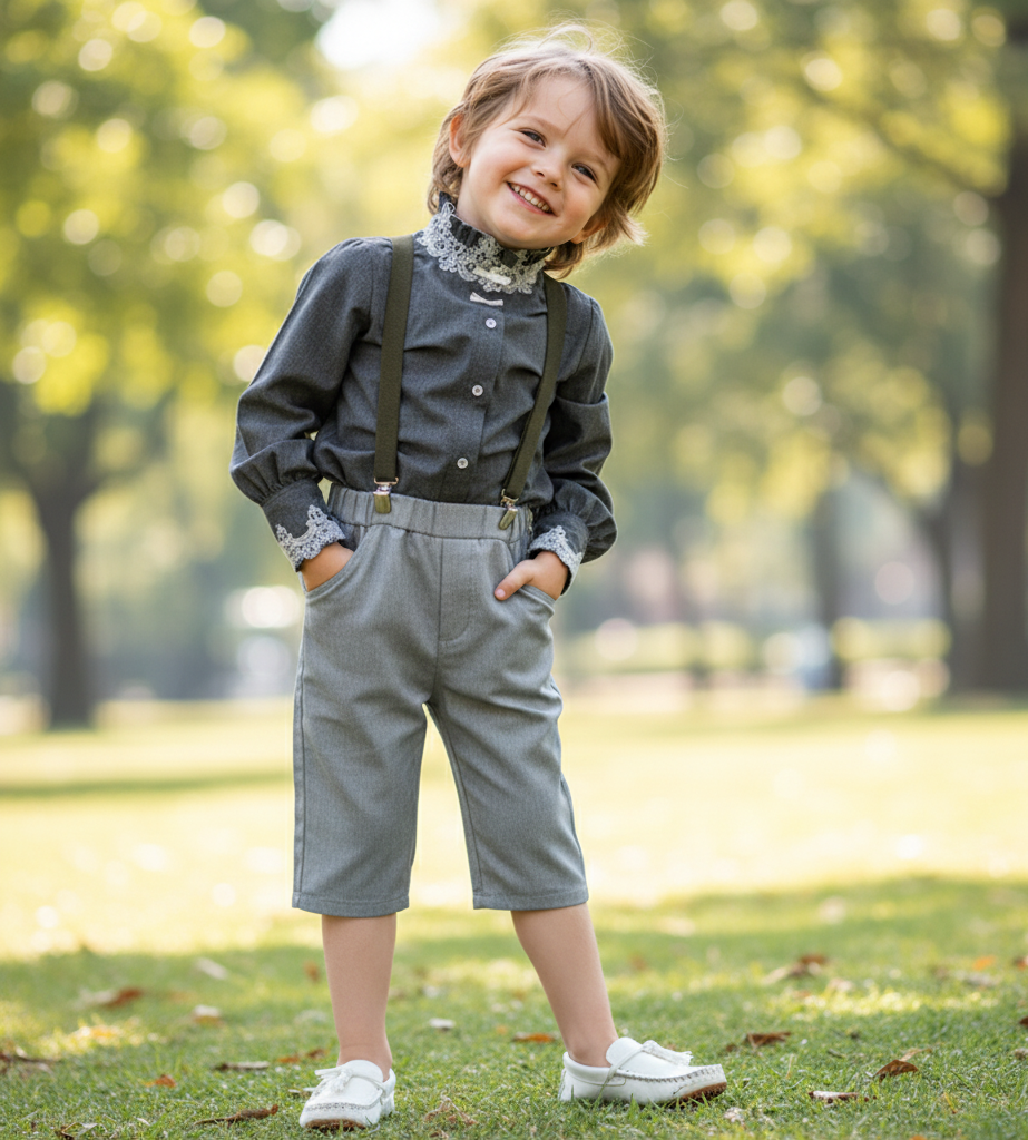 Boys & Girls Cotton Shirt 3-4-5y Vintage Lace  Full Sleeve Royal-Inspired Design
