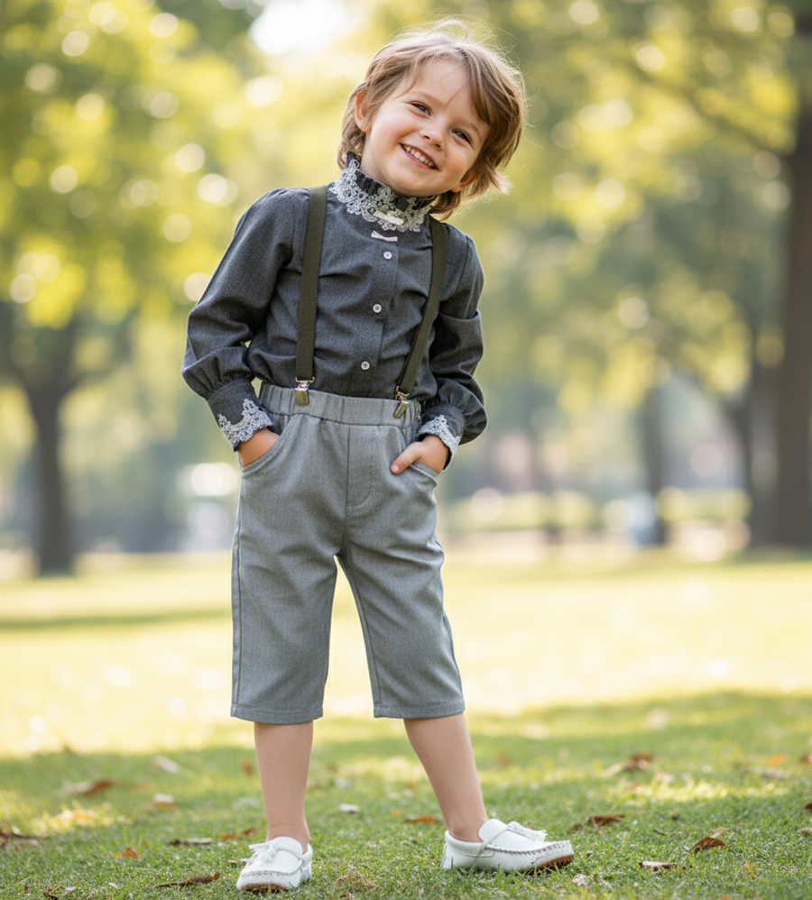 Boys & Girls Cotton Shirt 3-4-5y Vintage Lace  Full Sleeve Royal-Inspired Design