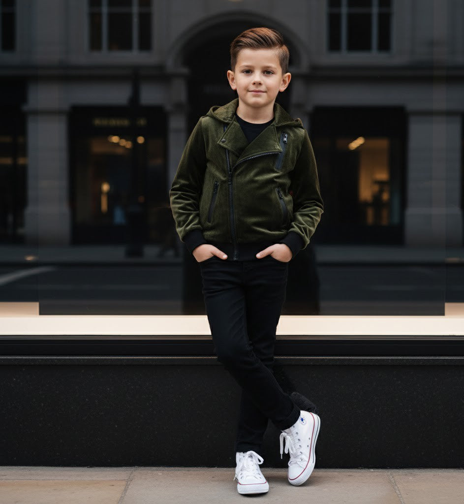 Kids' Velvet Blazer Boys' Green Jacket Spring Autumn Outfit Toddler 3-7 Years