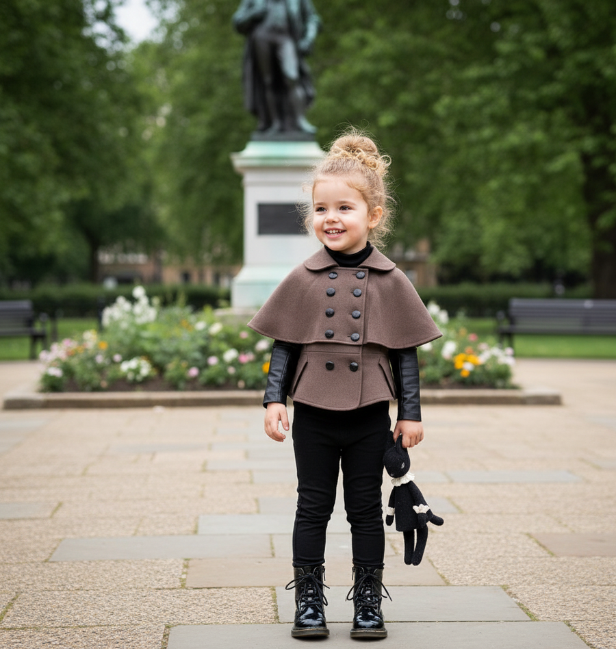 Girls winter/autumn Black Wool Cape Coat 3-4Y Cute Baby Doll Style warm top