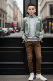 Boys' Green Matte Velvet Blazer – Soft, Stylish & Comfortable, Ages 6-12 Years