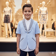 Boys Bright Blue Formal Short Sleeve Blazer3-12Y cotton  Jacket birthday suit