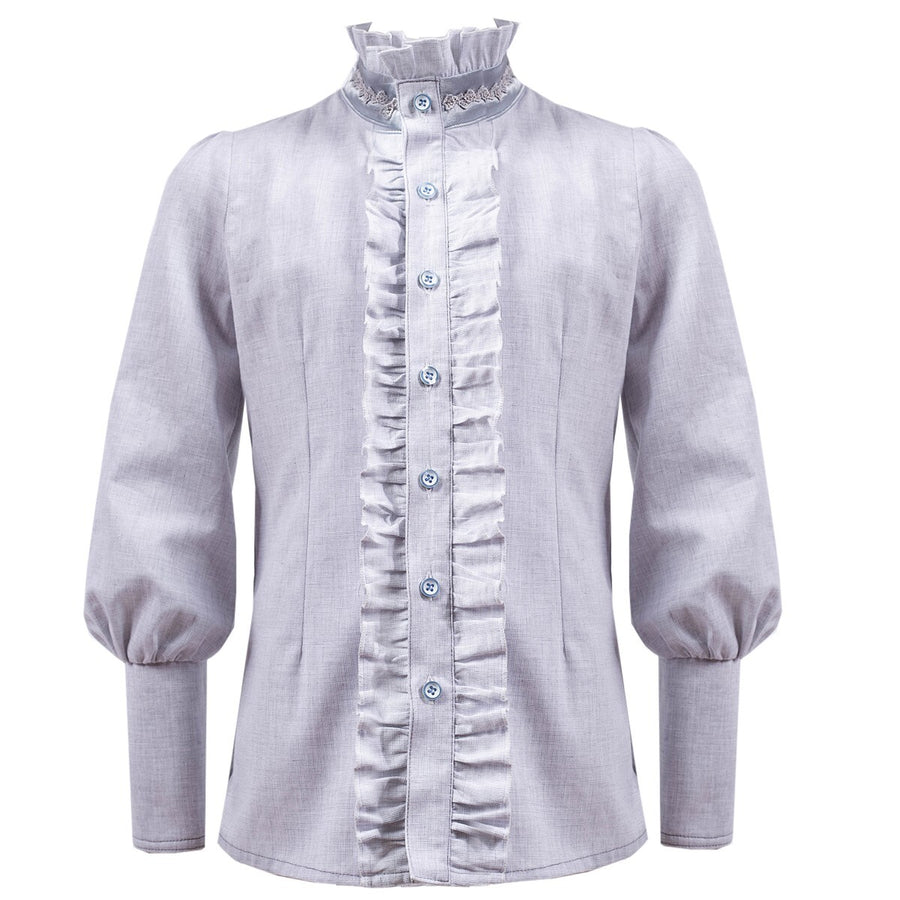 Boys' Vintage Light Blue Gray Shirt Long Sleeve 3–14Y Versatile Style easy match
