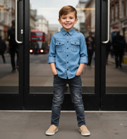 Boys Smart Casual Shirt Military Design Cotton Long Sleeve Top Ages 4-9Y School