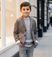 Boys grey Casual Blazer with Double Cuffs Short Suit Jacket 3–10 Y party XMAS