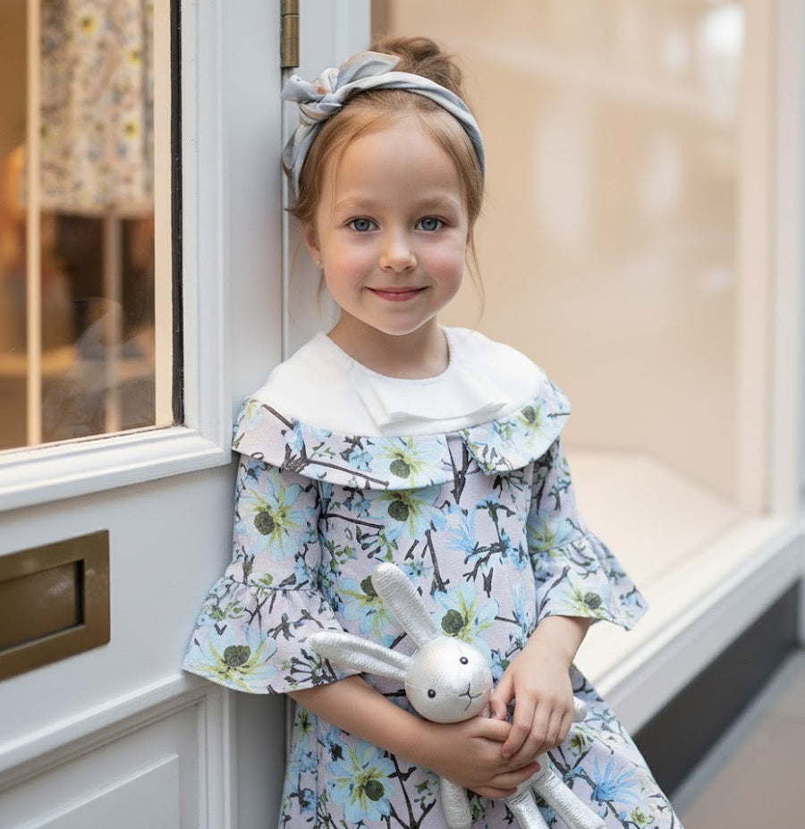 Girls Princess Party Dress 1-9Y Elegant floral Printed Toddlers removeble sleeve