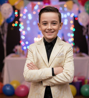 Boys' Gold Jacquard Blazer – High-End Formal Suit Jacket for Ages 8-12 Years