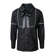Girls Long Sleeve Cotton Blouse with Bow – Vintage Style Shirt Top