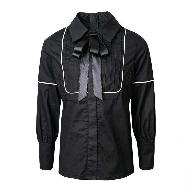 Girls Long Sleeve Cotton Blouse with Bow – Vintage Style Shirt Top