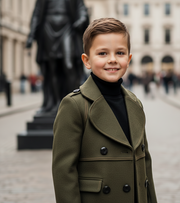 boys Winter Wool Coat 3-12Y long  Double Breasted Military Style Warm 2025 new