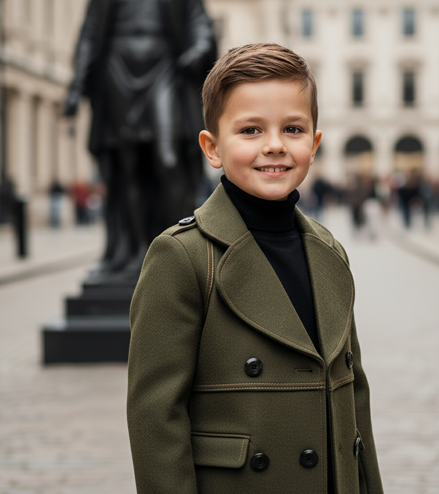 boys Winter Wool Coat 3-12Y long  Double Breasted Military Style Warm 2025 new