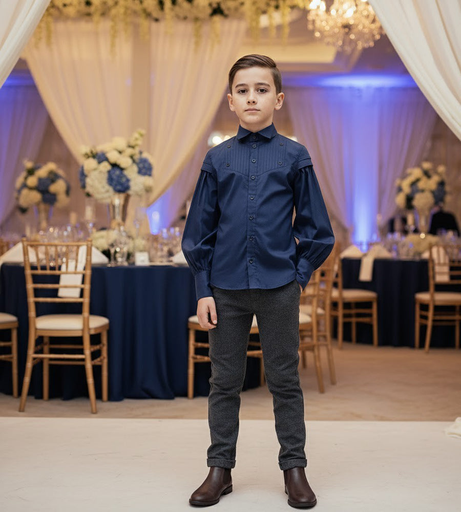 boys Vintage Cotton Long Sleeve Shirt Classic Style Top for Kids 3-14 Y party