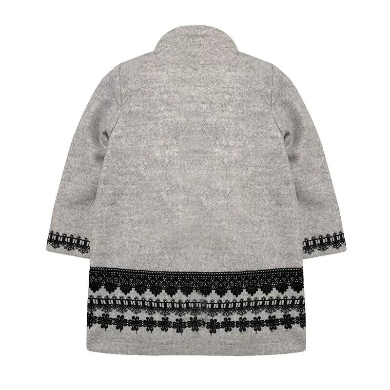 Girls Woolen Coat 2-3-4-5Y 2025 Vintage princess Doll-Style Jacket grey outwear