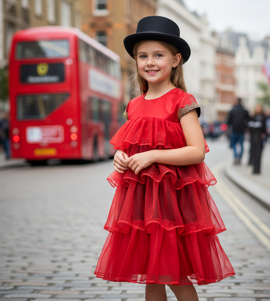 Girls' Red Velvet Princess Dress – Multi-Layer for birthday  Party wedding 6-10Y