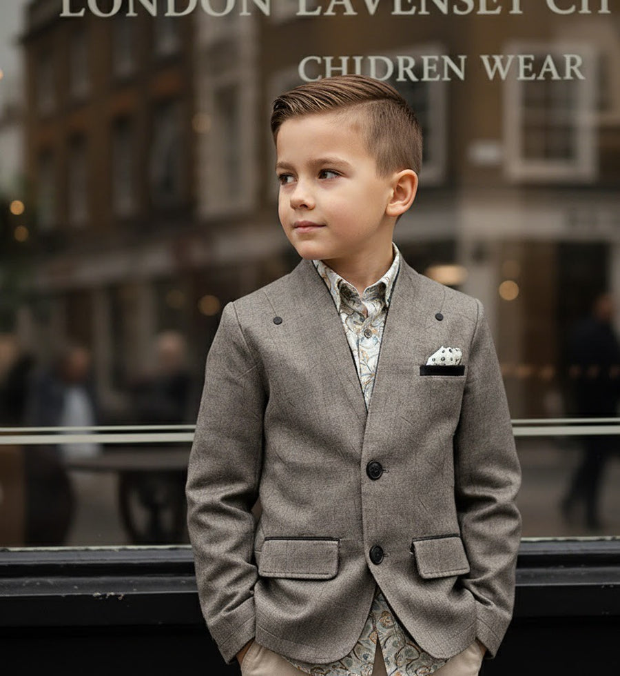 Boys Grey Formal Blazer Elegant V-Neck Casual Suit Jacket for Ages 3-9 Ys xmas