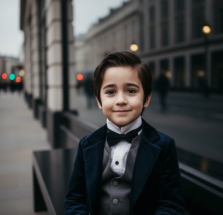 Boys navy Blue Velvet Blazer Long Formal Suit Jacket Casual party top 6-9 Years