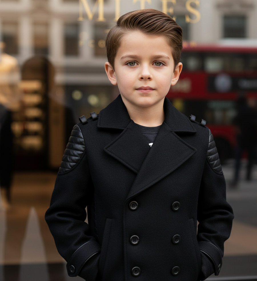 Boys Winter short black Cashmere Coat 3-7Y Double Breasted Warm Jacket 2025