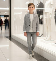 Boys grey Casual Blazer with Double Cuffs Short Suit Jacket 3–10 Y party XMAS