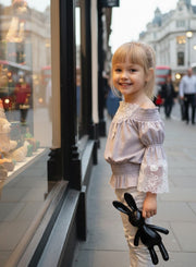 Girls Soft Modal T-Shirt with Vintage Lace  White & Light Grey summer top 3-7Y
