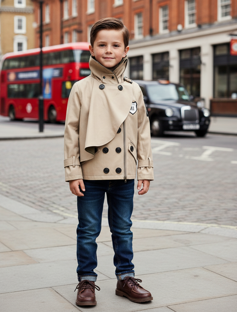 Boys' Cotton Velvet Double-Breasted Trench Coat – Short Wind Jacket 3-7Y