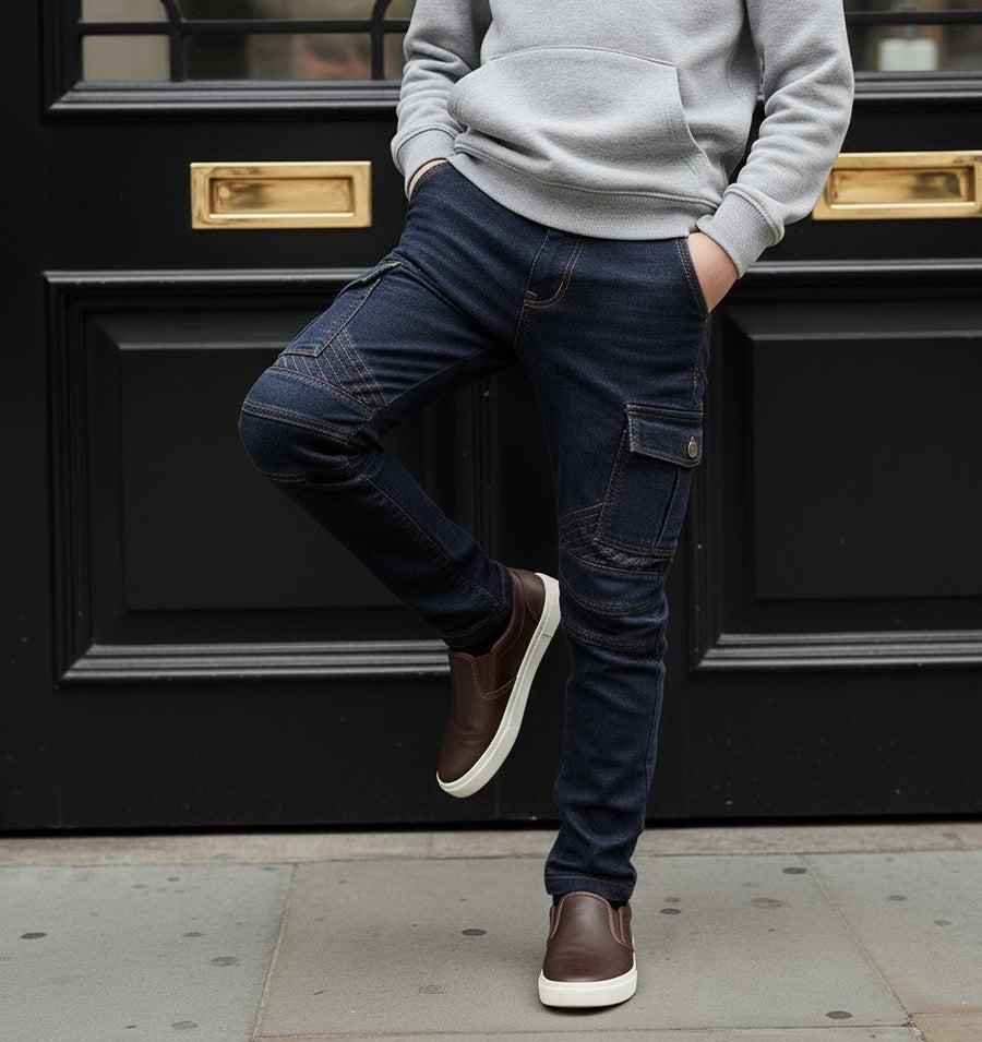 Boys Stretch Denim Casual jeans navy Blue & Black Cotton Trousers (4–12Y) kids