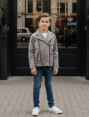 Boys' Velvet Jacket 3-9Y  Light Grey & Green Stylish Fall/Winter Casual top kids