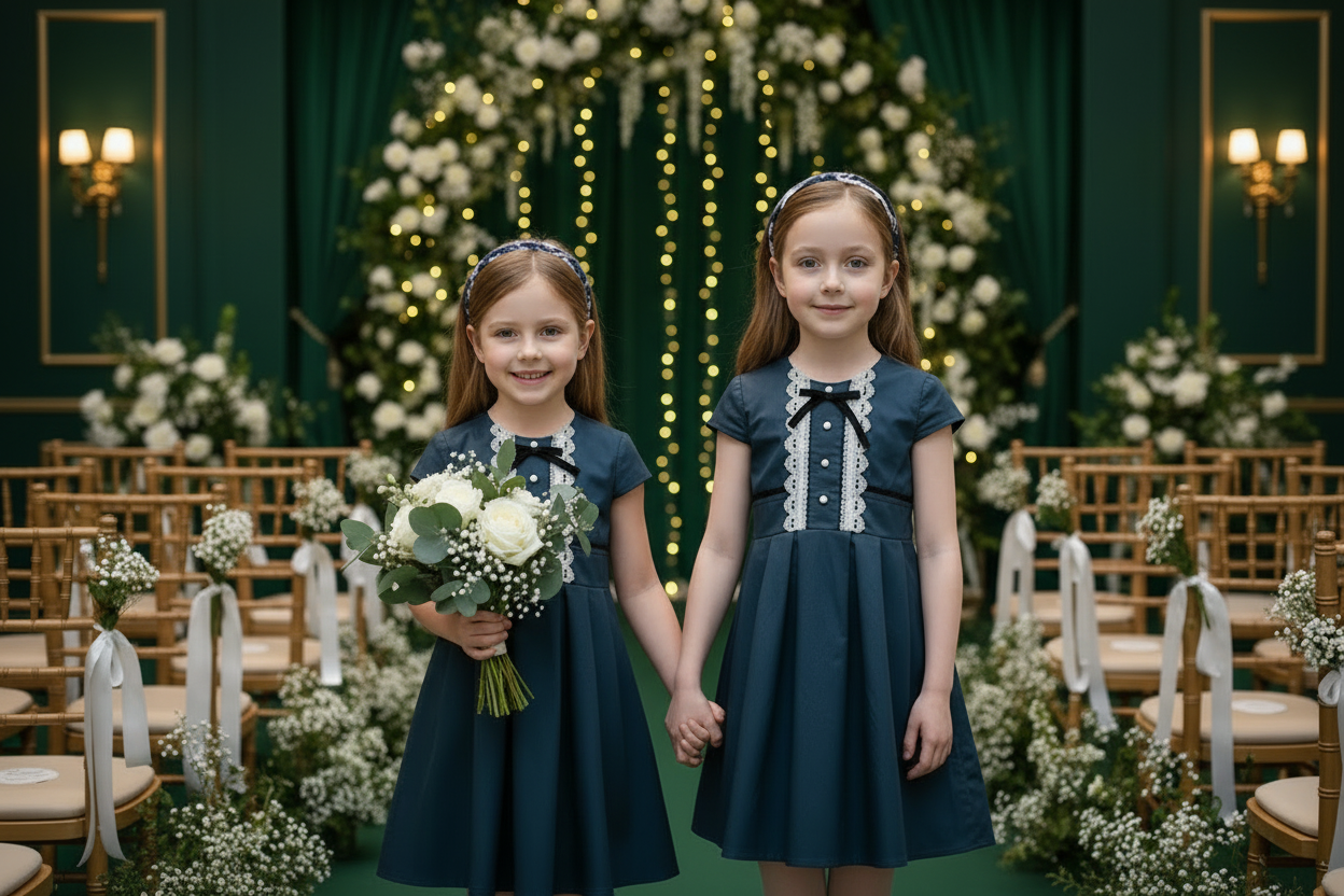 Girls Dark Green Lace Occasion Dress – Vintage Cotton A-Line Dress for Weddings, Parties & Holiday Events (Ages 3–7)