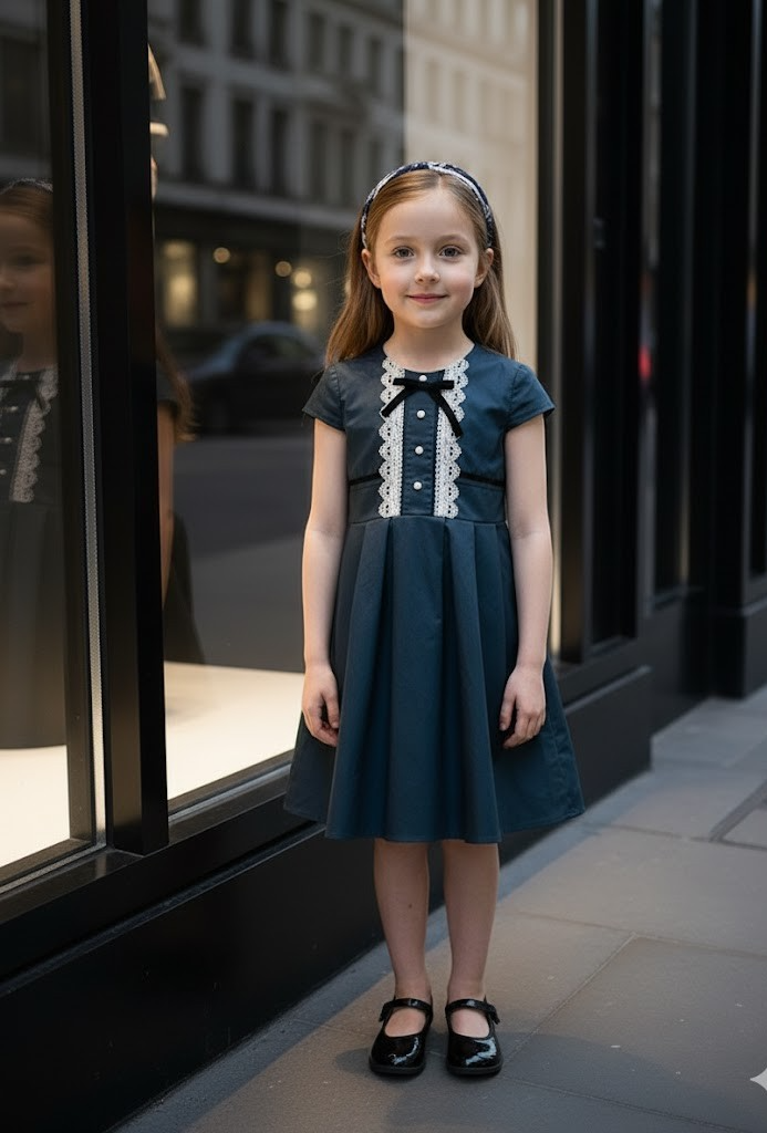 Girls Vintage dark green Dress beautfiful White Lace Cotton long dresses 3-7Y