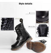 Kids Black Matte Leather Boots great gift winter Premium Cowhide Xmas shoes