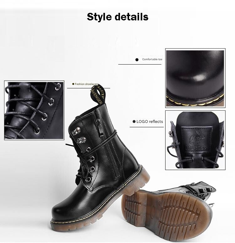 Kids Black Matte Leather Boots great gift winter Premium Cowhide Xmas shoes