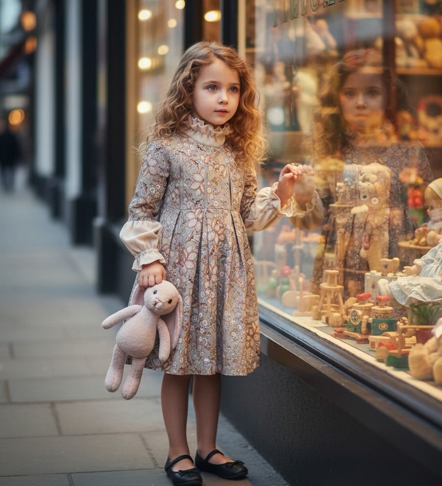 Girls’ Grey grey-floral Dress  Vintage design 3-7Y autumn 2025 toddlers
