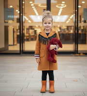 Girls Woolen Long Winter Coat 3-12y  cream orange long Jacket 2025 autumn new