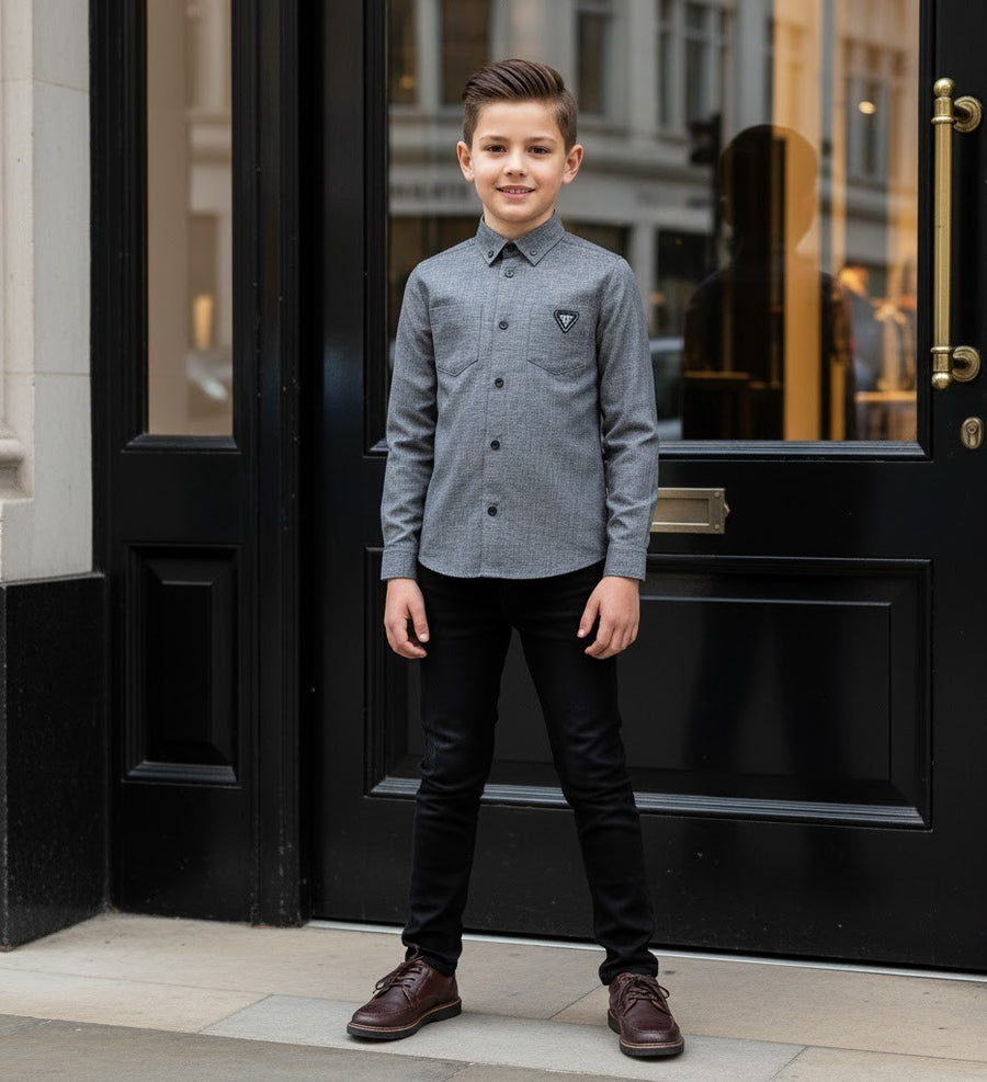 Boys Black Cotton Long Sleeve Shirt – Lightweight & Stylish Top for Ages 3-7 Yea