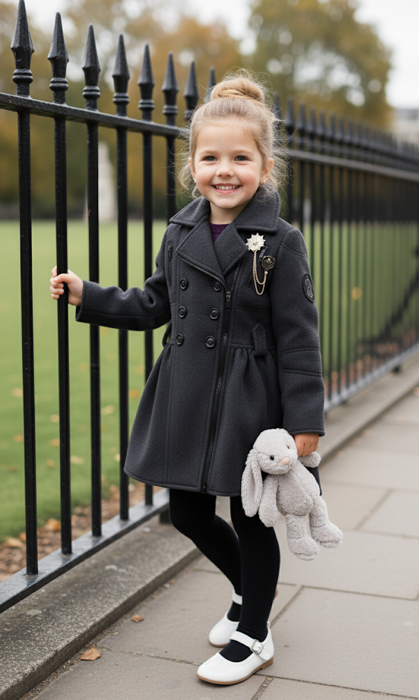 Girls Wool-Blend Winter Coat | Warm Long Plaid Jacket for Kids 3–5 Years | Soft