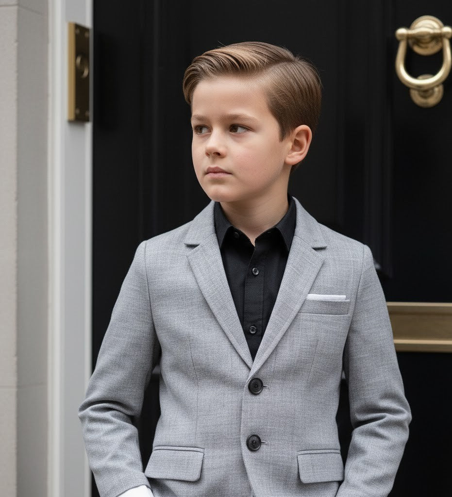 Boys grey Casual Blazer with Double Cuffs Short Suit Jacket 3–10 Y party XMAS