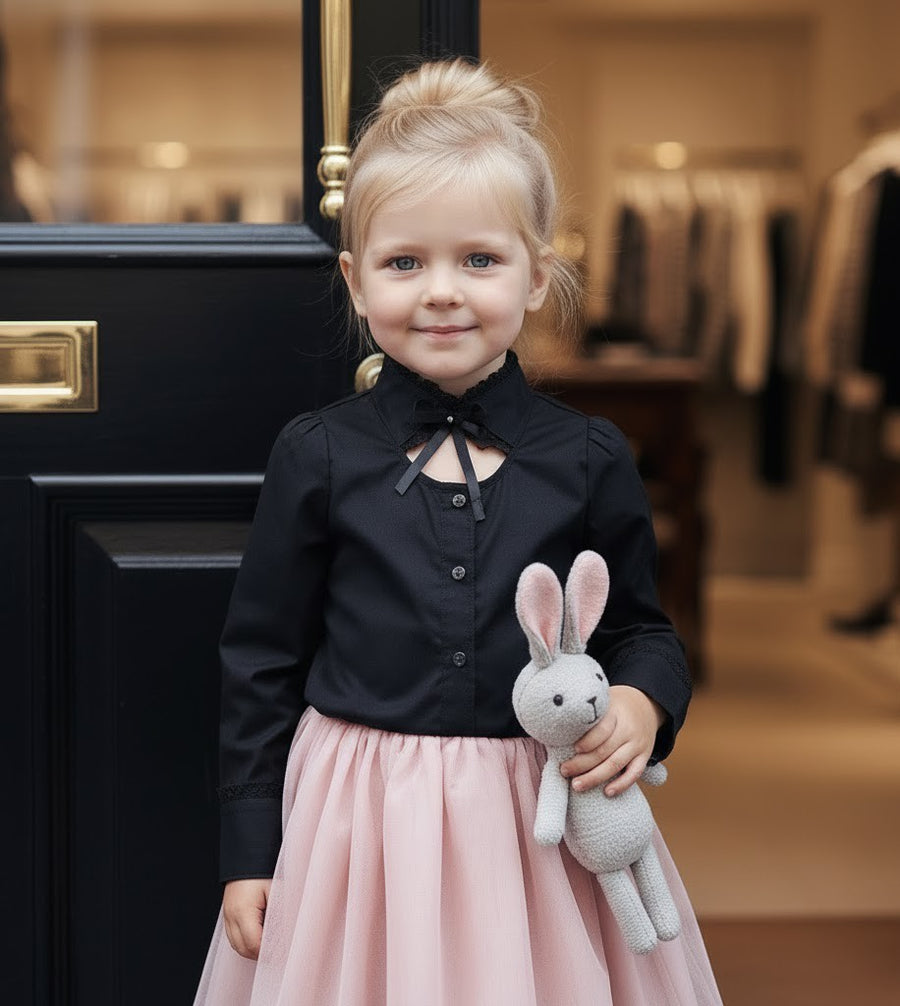 Girls Black Cotton Shirt long sleeve vintage style top 3-5Y toddler shirt