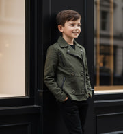 Boys' military Spring Autumn Jacket Cotton Wool Blend Green Black Coat 4-9Y