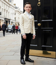 Boys' Gold Jacquard Blazer – High-End Formal Suit Jacket for Ages 8-12 Years