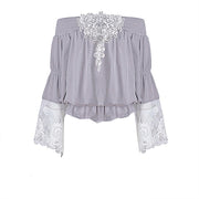 Girls Soft Modal T-Shirt with Vintage Lace  White & Light Grey summer top 3-7Y