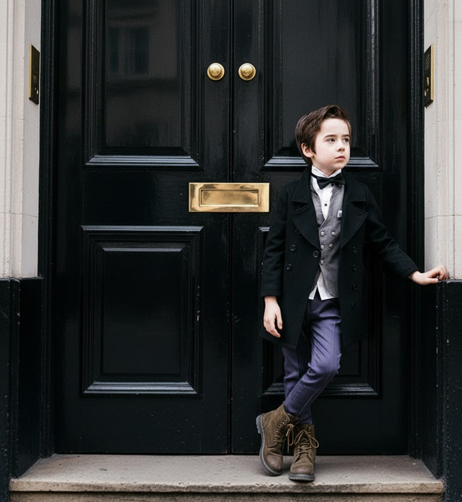 Boys Black Cashmere Coat Stylish & high end vintage jacket Outerwear 3-12Y