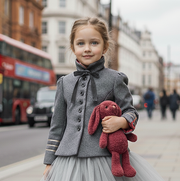 Girls black top  Velvet  2-3-4-5Y autumn Grey Wool Blend Trim Short Jacket 2025