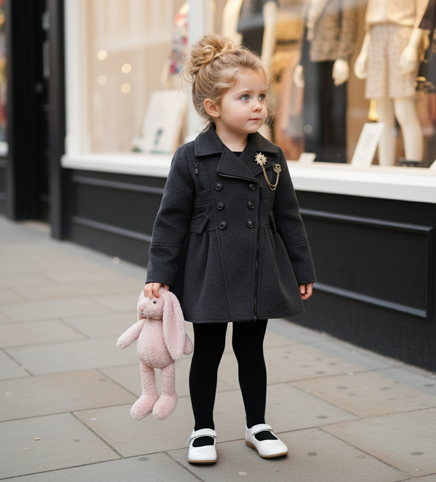 Girls Wool-Blend Winter Coat | Warm Long Plaid Jacket for Kids 3–5 Years | Soft